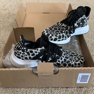 Adidas, leopard print Swift Run, size 9.5, these run big and fit like a 10! EUC!